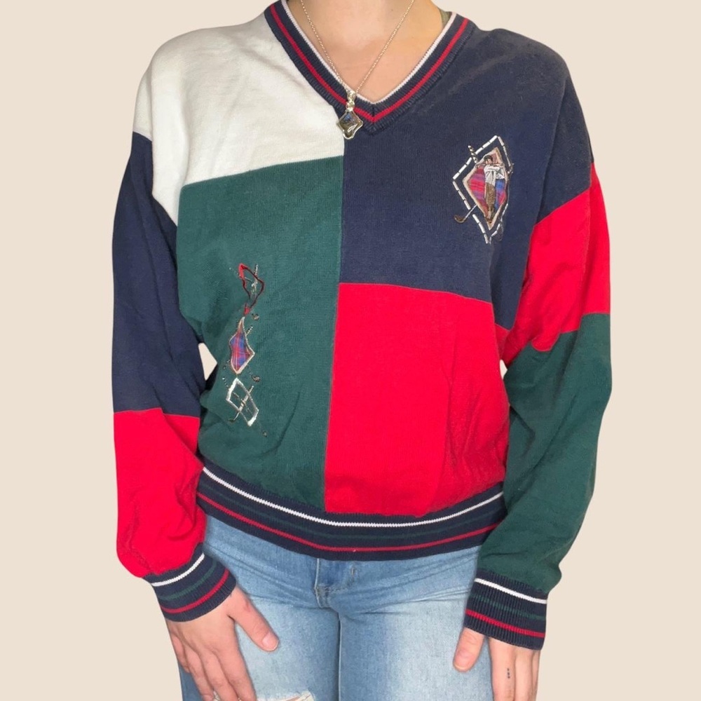 Vintage preppy golf sweater , dad sweaters , crew neck